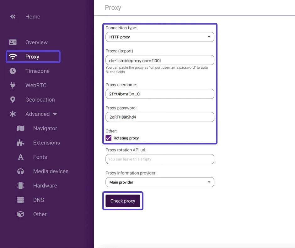 Konfiguracja serwera proxy w Incogniton. Integracja ze StableProxy