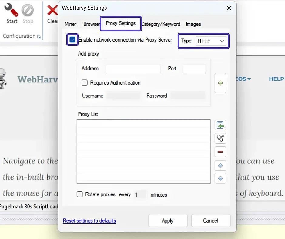 Web scraping z WebHarvy - Konfiguracja serwerów proxy Stableproxy